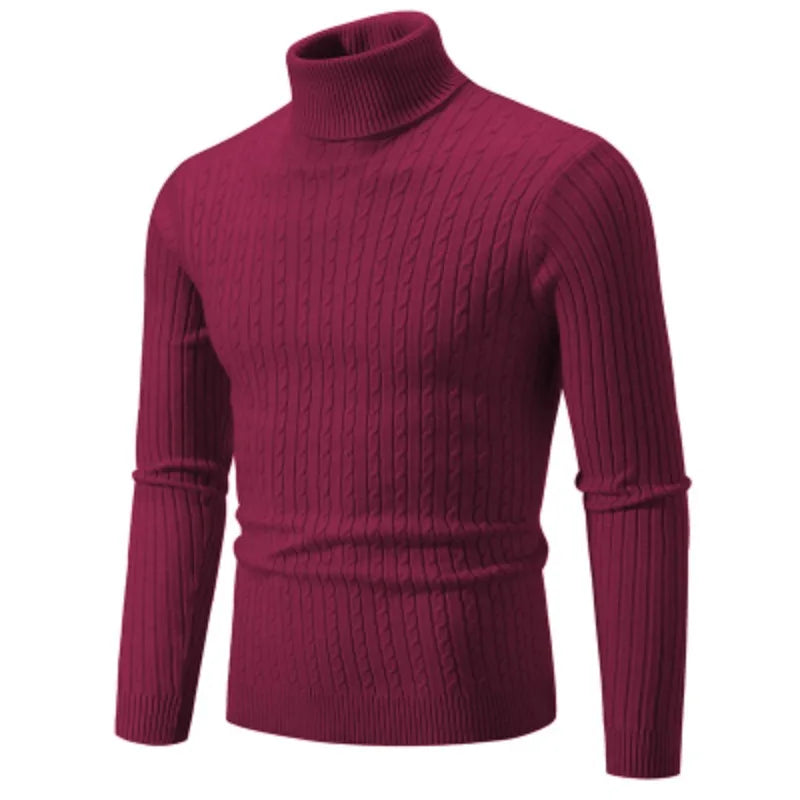 Men's High Neck Sweater Solid Color Pullover Knitted Warm Casual Turtleneck Sweatwear Woolen Mens Winter Outdoor Tops