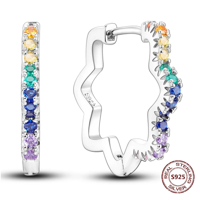 Purple Zircon Hoop Earrings 925 Sterling Silver Original U-shaped Liquid Metal Love Heart Fashion Earrings For Women Jewellery