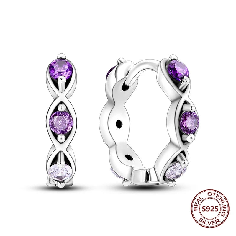 Purple Zircon Hoop Earrings 925 Sterling Silver Original U-shaped Liquid Metal Love Heart Fashion Earrings For Women Jewellery