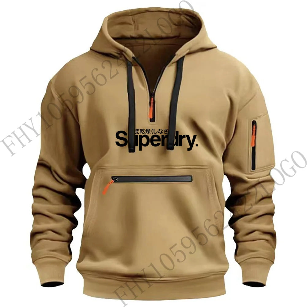 Autumn and winter men's outdoor hooded long-sleeved hoodie hoodie design multi-zipper hoodie casual sports pullover