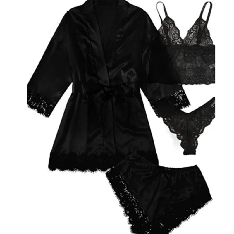 Hot Selling Women's Pajamas Set Lace Four piece Sling Set Casual Comfortable Pajamas