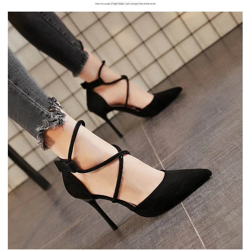 Women's Suede High Heels 9cm2023 New Pointed Stiletto Fashion Sexy Black Wedding Shoes Nude Shoes