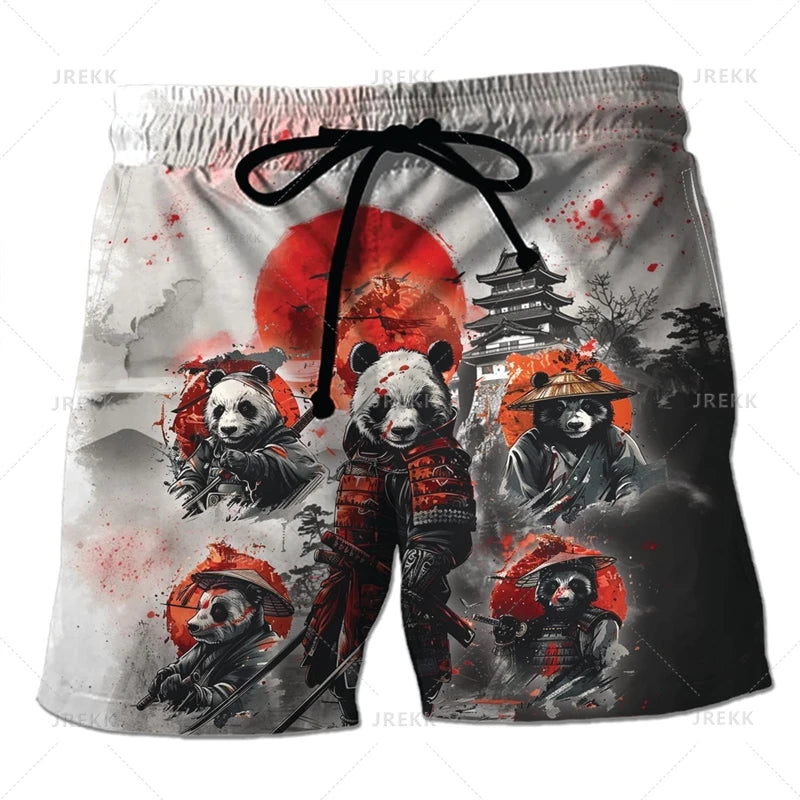 3D Japanese Samurai Warrior Printing Beach Shorts For Men Fashion Cool Streetwear Swimming Trunks Mens Clothing