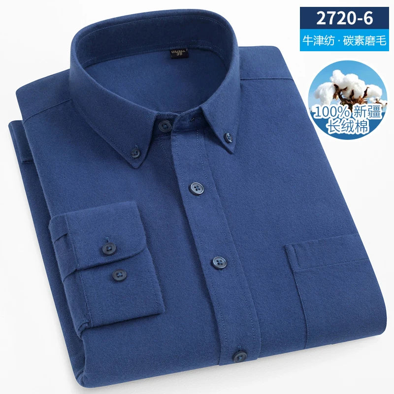 Pure Cotton Flannel Soft Regular-fit Long Sleeve Brushed Shirt Single Pocket Comfortable Casual Solid Color Shirts