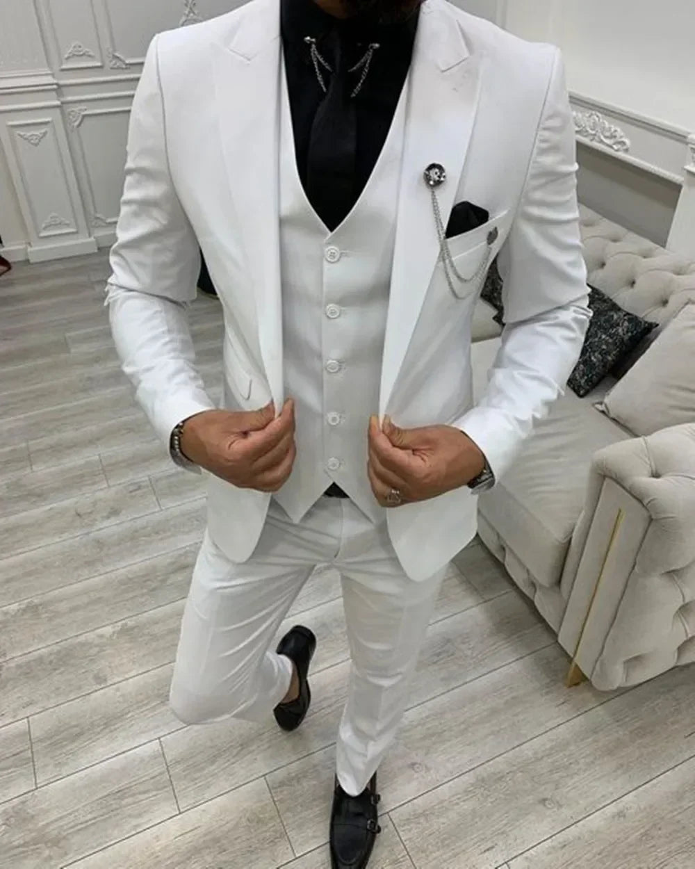 Peak Lapel Slim Fit Men Suits 3 Pieces Tuxedos Terno Masculino Blazer Sets Groom Wedding Prom Costume Homme