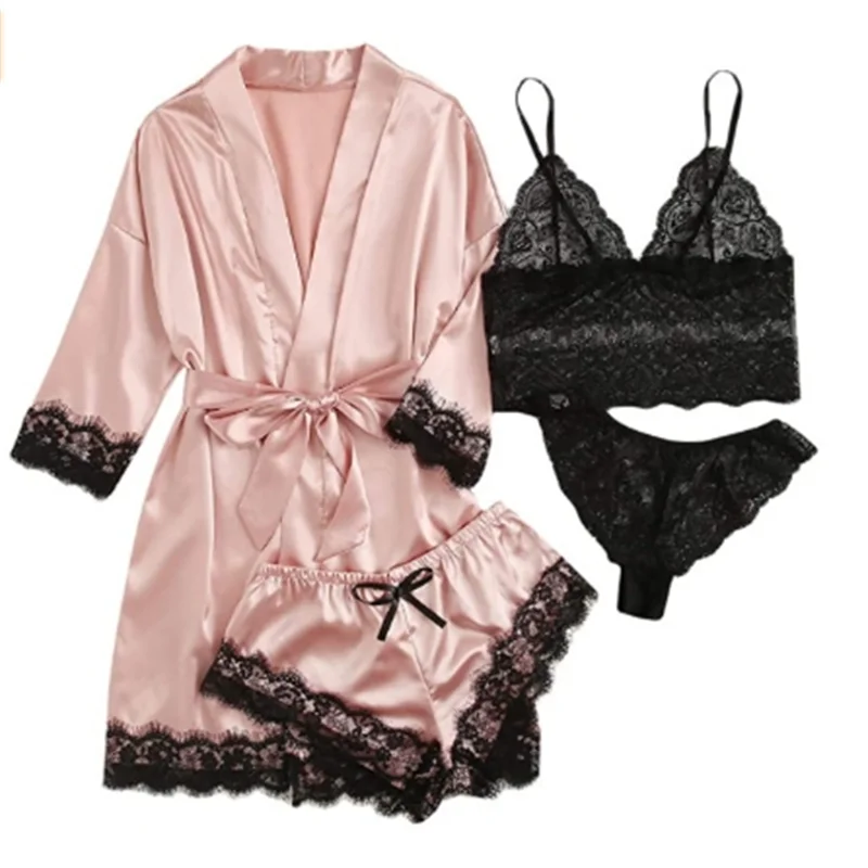 Hot Selling Women's Pajamas Set Lace Four piece Sling Set Casual Comfortable Pajamas