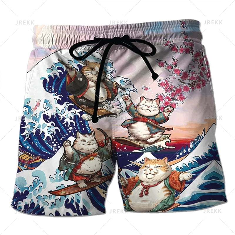 3D Japanese Samurai Warrior Printing Beach Shorts For Men Fashion Cool Streetwear Swimming Trunks Mens Clothing