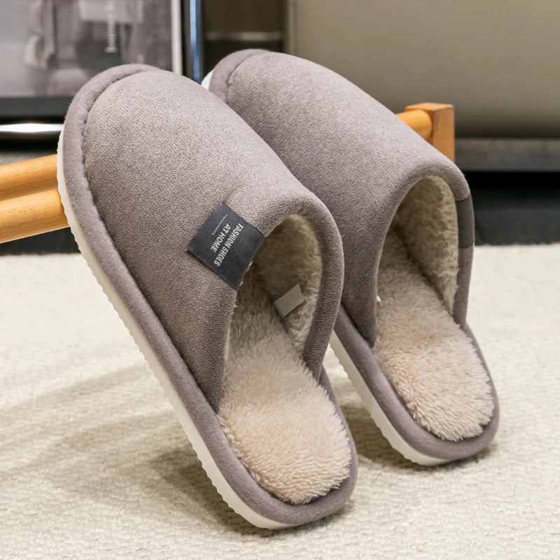 Winter Warm Slippers Men House Non Slip Soft Shoes Comfortable Flat Heel Home Indoor Bedroom Plush Slippers Bedroom Female shoes