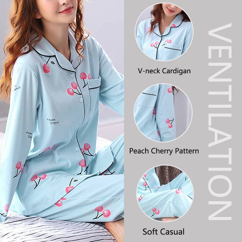 Women's Pajamas Set V-Neck Button down Top and Trousers Sleepwear Homewear Casual Nightwear Loungewear Autumn Winter Two-Piece