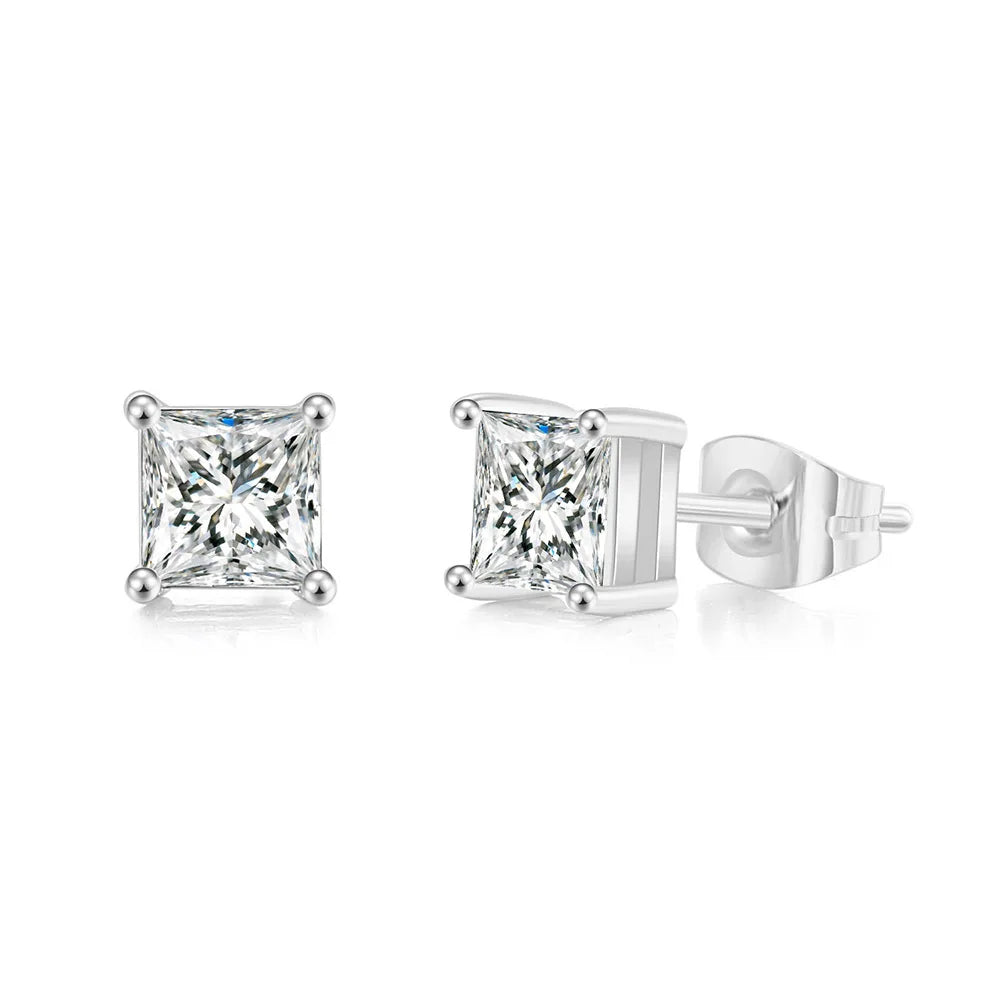 Popular Square Zircon Stud Earrings For Men Women Classic Everything Matching Ear Accessories Jewellery