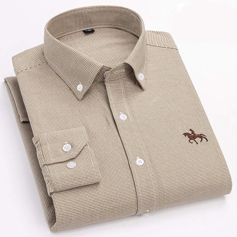 Cotton Oxford Shirt For Mens Long Sleeve Casual Business Regular-Fit Formal Dress Shirts Social Blouse Male Clothes