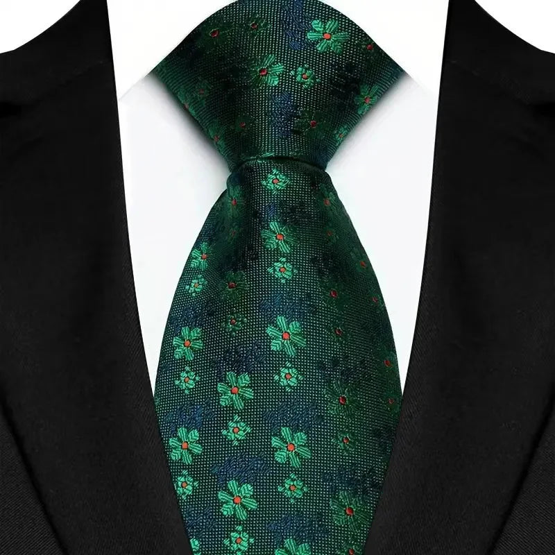 Luxury 8CM Mens Necktie Green Color Stripes Floral Solid Ties For Man Groom Jacquard Woven Neck Tie For Business Wedding Party