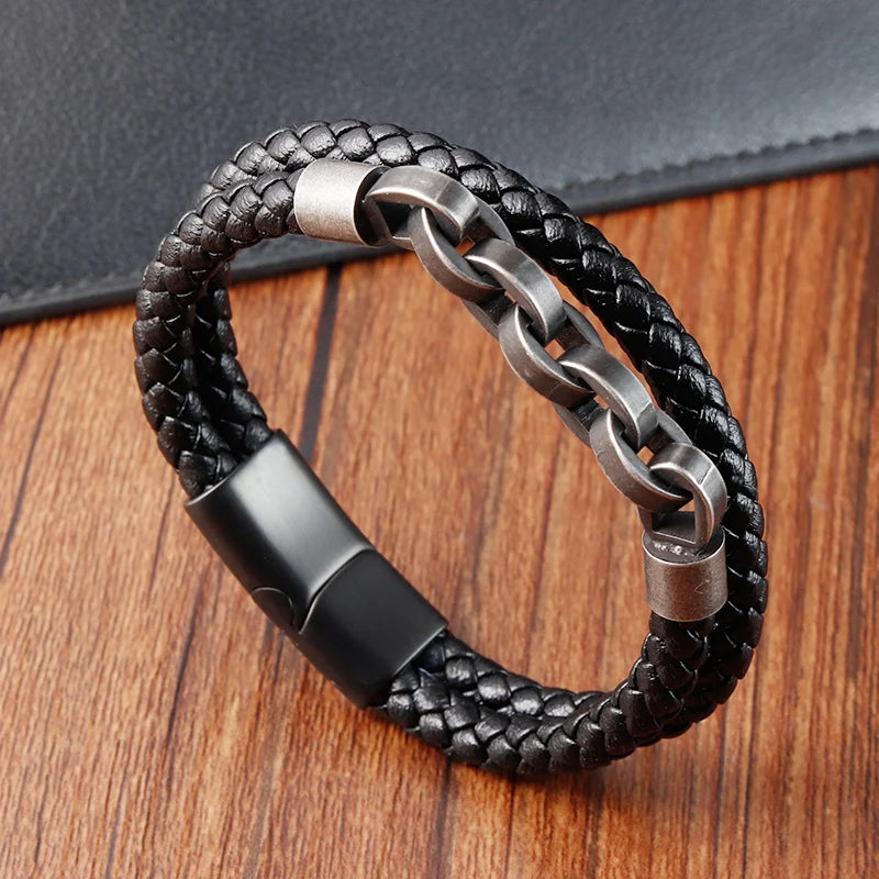 Leather Bracelet Infinity Shape Special Popular Pattern Men's Bracelet for Men Stainless Steel Jewellery Accessories Gift