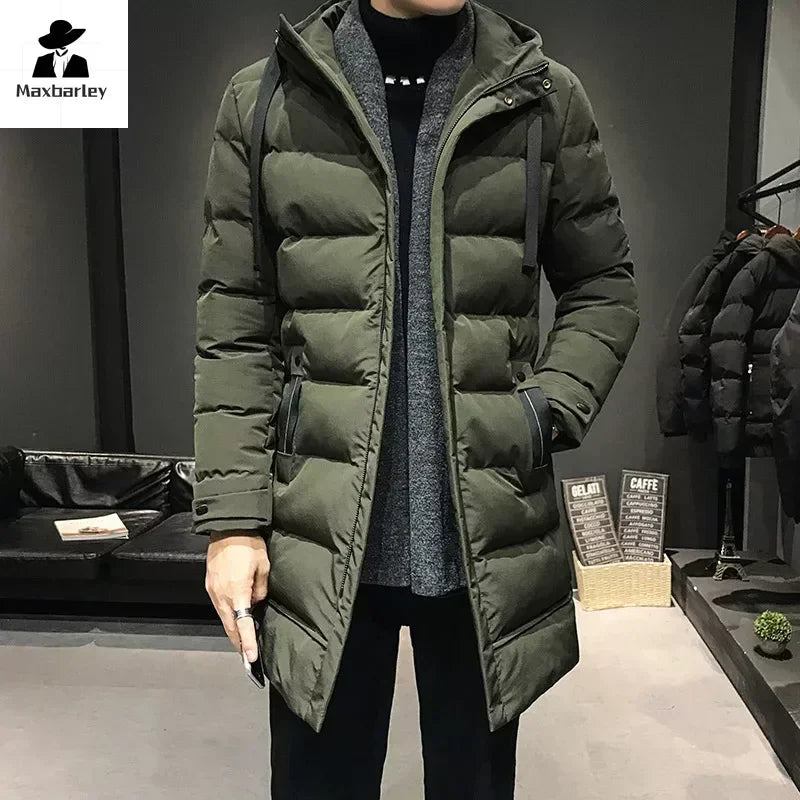 Men Long Down Jackets Winter Coats Chaquetas Hooded Casual Winter Parkas High Quality Male Green Warm Parkas Coats