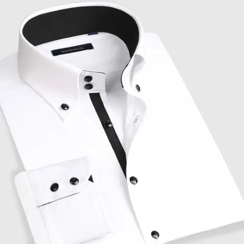 Dress Shirt for Men Button-down Collared Formal Business Long Sleeve Casual Korean Fashion Slim Fit Male Designer Shirts White