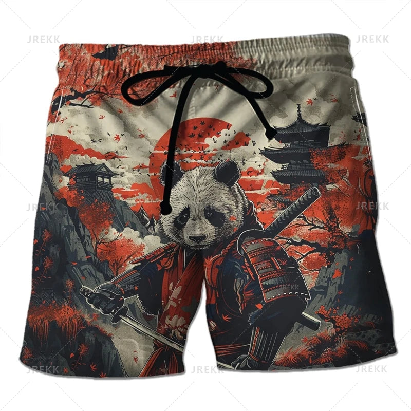 3D Japanese Samurai Warrior Printing Beach Shorts For Men Fashion Cool Streetwear Swimming Trunks Mens Clothing