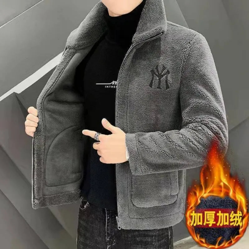 Men's Autumn And Winter Imitation Lamb Wool Jacket Men's Lapel Jacket With Thick Fleece Men's Winter Jacket