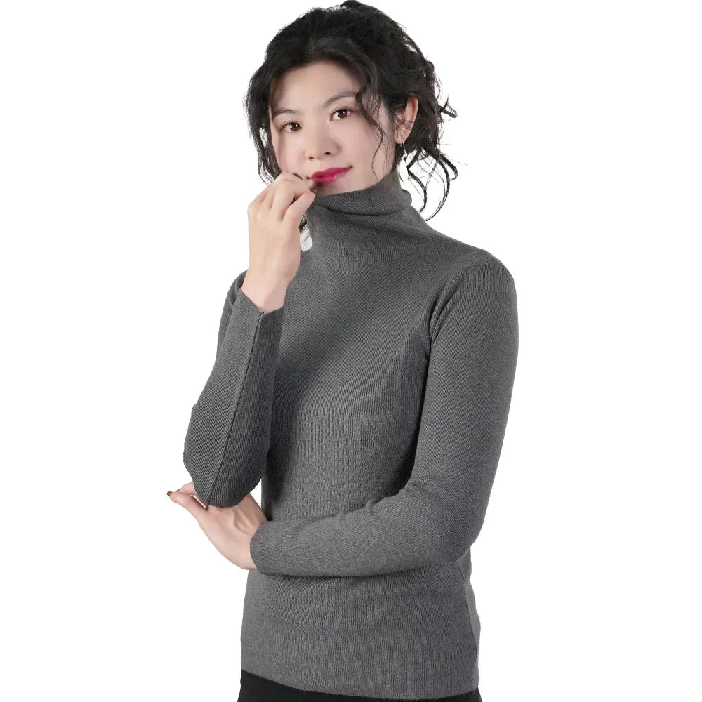 Women Long Sleeve Sweater High Collar Thermal Tops Turtleneck Woman Winter Thin Slim Jumpers Choker Sweaters