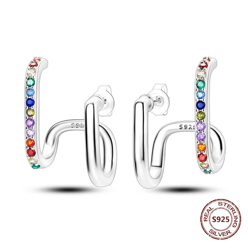 Purple Zircon Hoop Earrings 925 Sterling Silver Original U-shaped Liquid Metal Love Heart Fashion Earrings For Women Jewellery