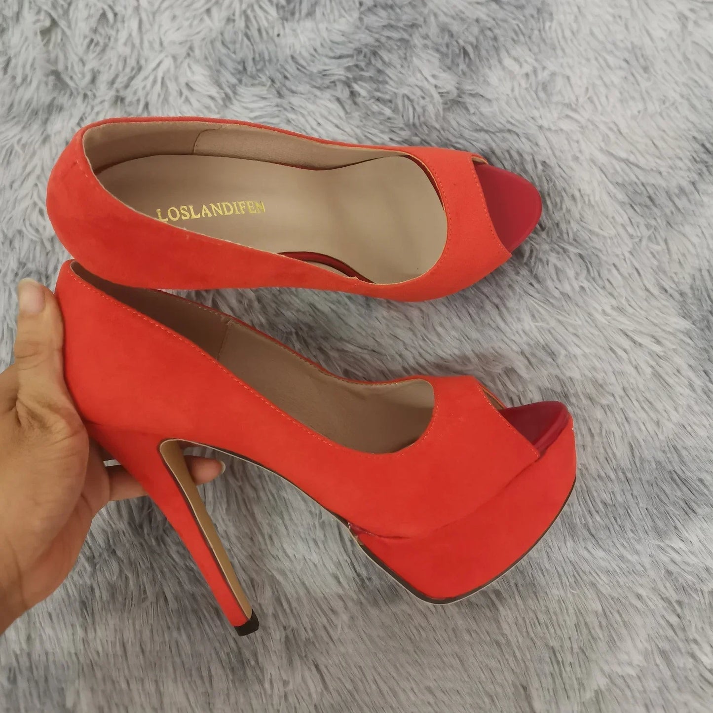 Women Pumps New Fashion 14cm Sexy Peep Toe High Heels Velvet Platform Thin Heel Lady Party Dance Red Wedding Woman Shoes