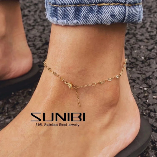 Stainless Steel Fish Lips Chain Anklet For Women Summer Beach Foot Jewelry On The Leg Minimalist Anklets Female