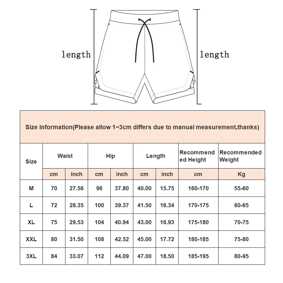 Running Shorts Men Gym Sports Shorts 2 In 1 Quick Dry Workout Training Gym Fitness Jogging Short Pants Summer Men Shorts