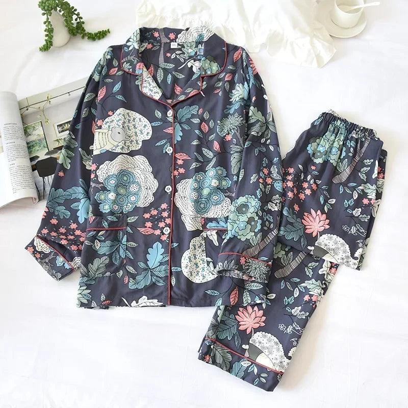 New 100% viscose long-sleeved trousers ladies pajamas suit long Sleepwear women's home Nightwear