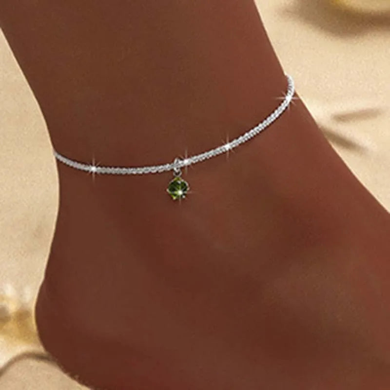 Sparkling Thin Chain Anklet For Women Zircon Heart Cross Pendant Double Layer Bracelet On Leg Foot Trendy Summer Beach Jewellery