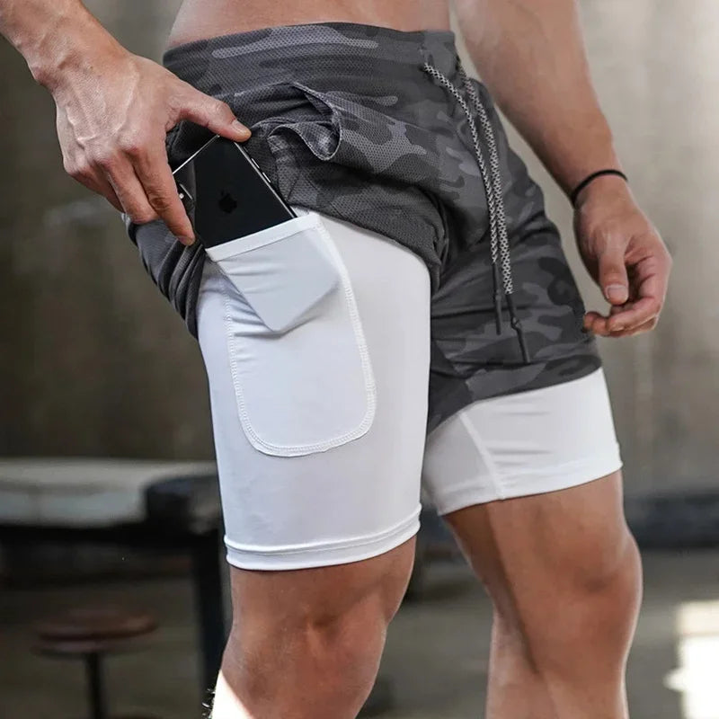 Running Shorts Men Gym Sports Shorts 2 In 1 Quick Dry Workout Training Gym Fitness Jogging Short Pants Summer Men Shorts