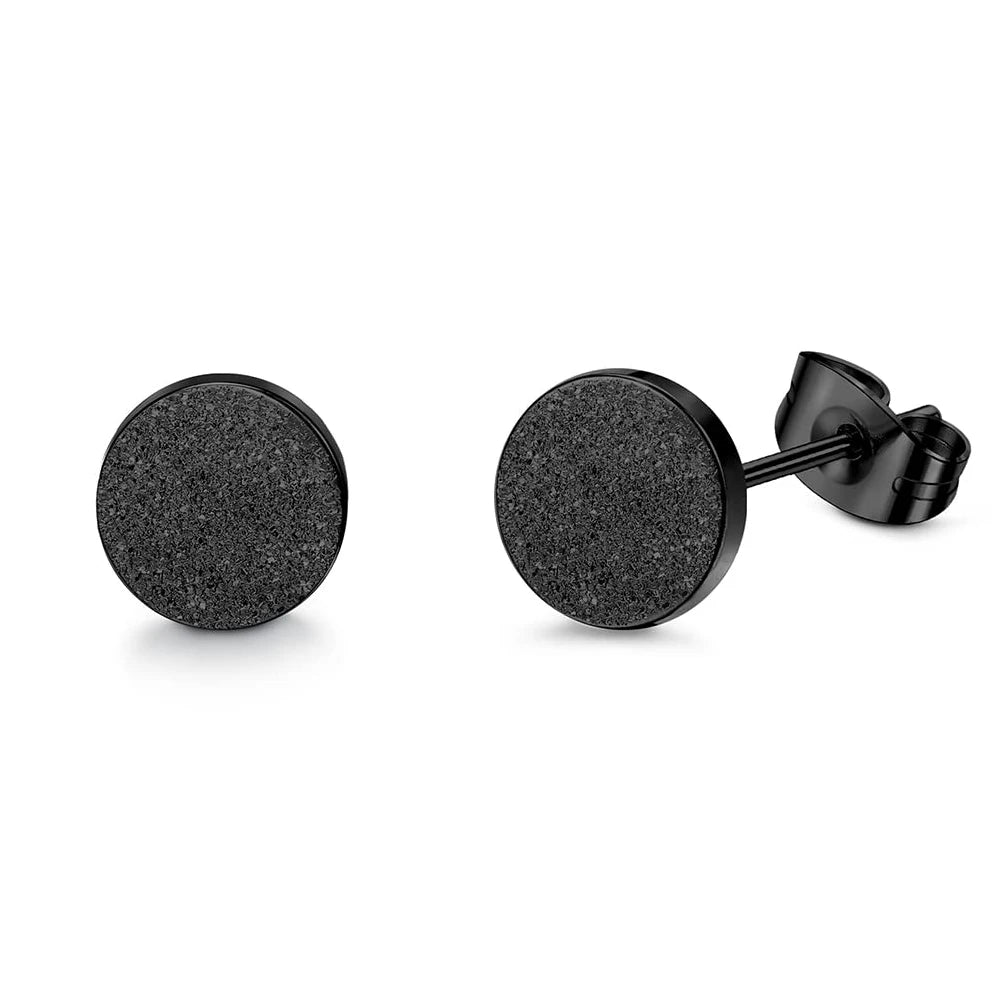 1 Pair Black Earrings for Men and Women Stainless Steel Black Stud Earrings Round CZ Stud Earrings Set 8MM