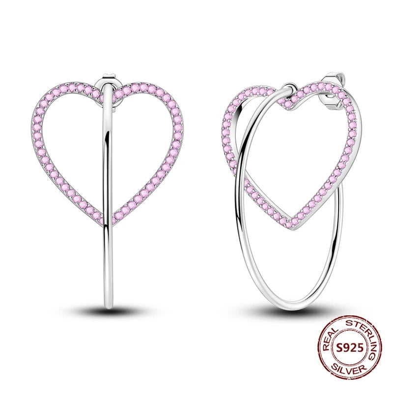 Purple Zircon Hoop Earrings 925 Sterling Silver Original U-shaped Liquid Metal Love Heart Fashion Earrings For Women Jewellery