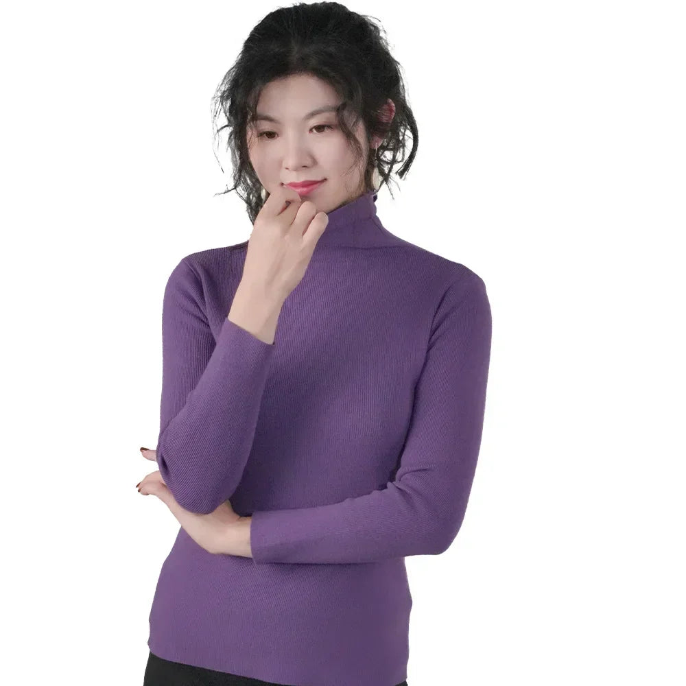 Women Long Sleeve Sweater High Collar Thermal Tops Turtleneck Woman Winter Thin Slim Jumpers Choker Sweaters