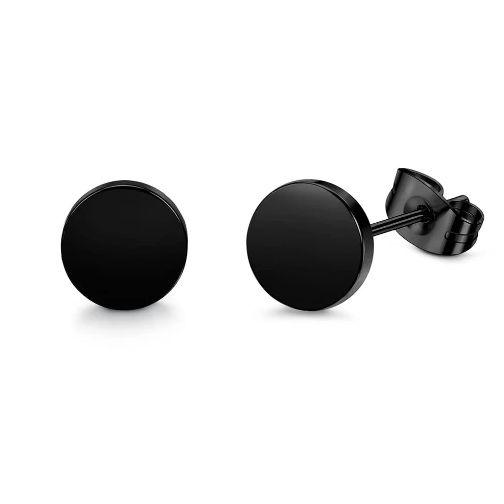 1 Pair Black Earrings for Men and Women Stainless Steel Black Stud Earrings Round CZ Stud Earrings Set 8MM