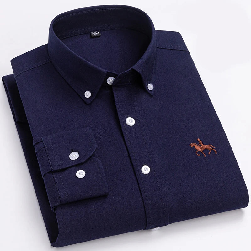 Cotton Oxford Shirt For Mens Long Sleeve Casual Business Regular-Fit Formal Dress Shirts Social Blouse Male Clothes