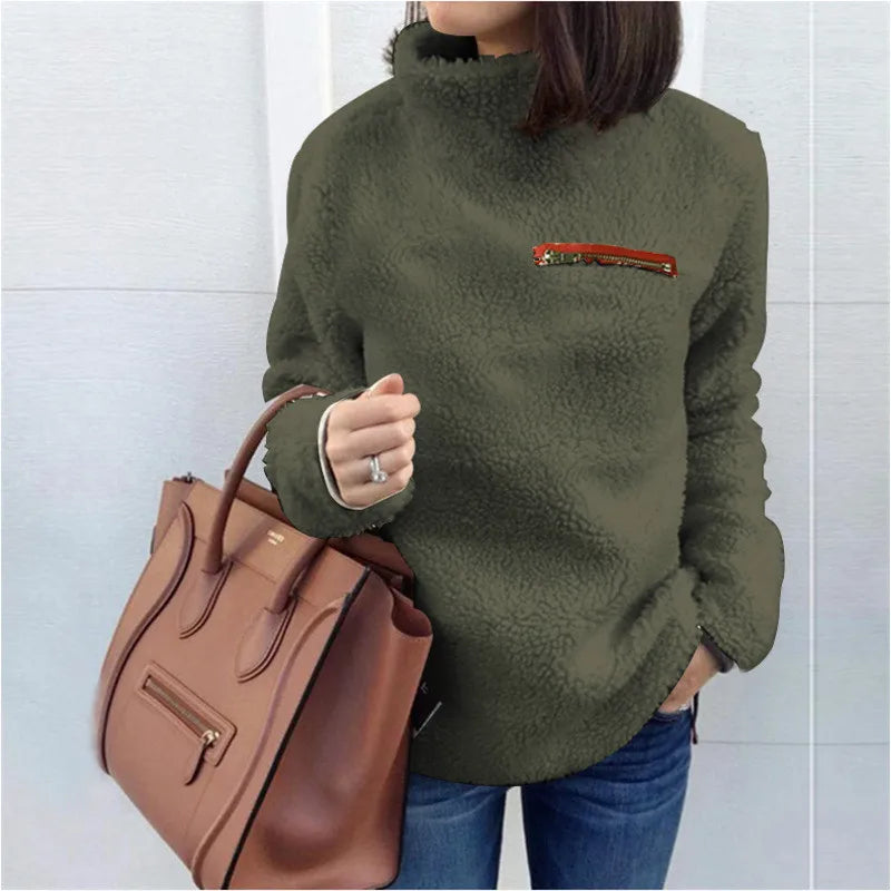 Super Soft and Comfortable Solid Color Turtleneck Pullover Women's Sweater Fashion Zipper Sexy Top Ladies Hipster Clothes