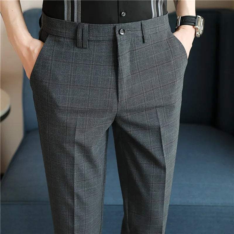 Fashion Dress Pants Men's British Style Business Formal Straight Trousers Slim Casual Spring Streetwear Suit Pants Mens Clothing