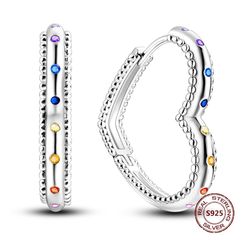 Purple Zircon Hoop Earrings 925 Sterling Silver Original U-shaped Liquid Metal Love Heart Fashion Earrings For Women Jewellery