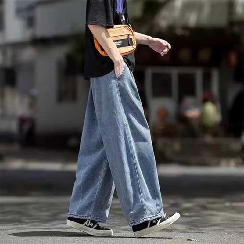 eans Wide Leg Denim Cargo jean pants Loose Straight Baggy Men's Jeans hip hop Streetwear Skateboard Neutral denim Trousers