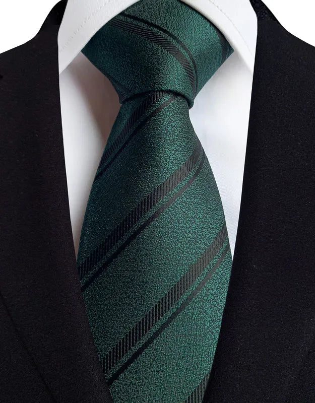 Luxury 8CM Mens Necktie Green Color Stripes Floral Solid Ties For Man Groom Jacquard Woven Neck Tie For Business Wedding Party