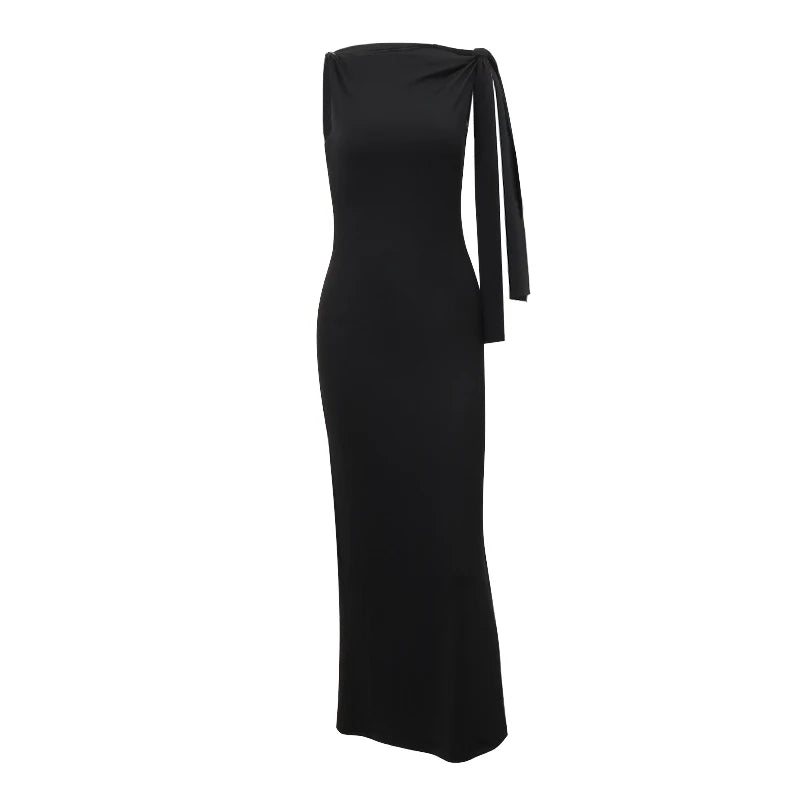 Mery Sexy Solid O-Neck Sleeveless Dress Summer Slim Fit Piece Long Dress Evening Club Evening Dresses Women's Clothing