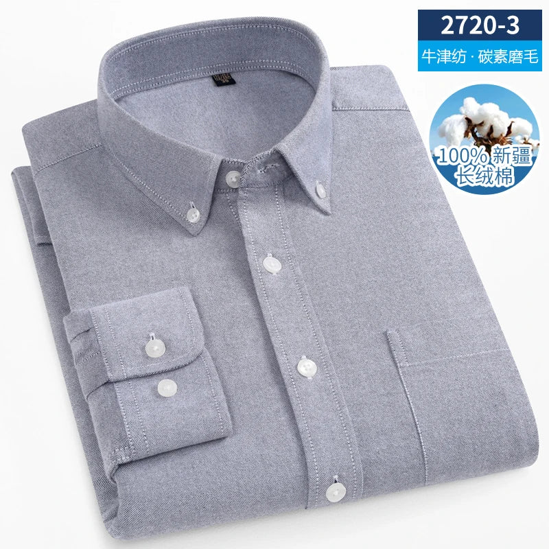 Pure Cotton Flannel Soft Regular-fit Long Sleeve Brushed Shirt Single Pocket Comfortable Casual Solid Color Shirts