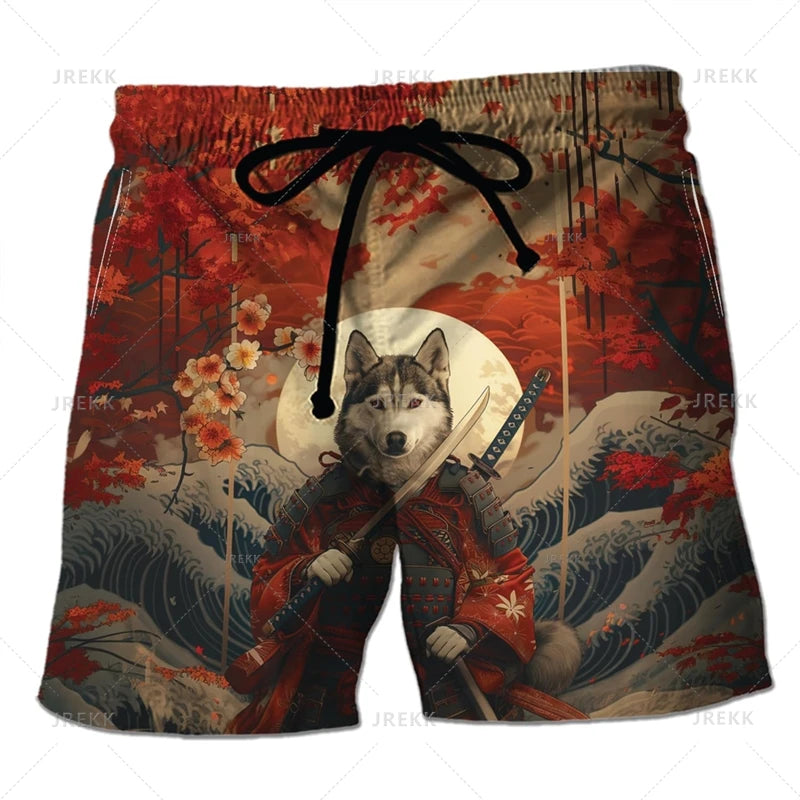 3D Japanese Samurai Warrior Printing Beach Shorts For Men Fashion Cool Streetwear Swimming Trunks Mens Clothing