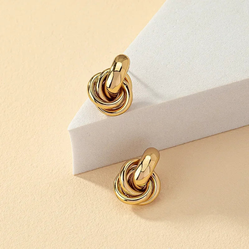 Gold SIlver Color Knot Hoop Earring for Women Fashion Shiny Plating Trendy Twist Stud Earring Stud Cute Daily Wear Jewellery