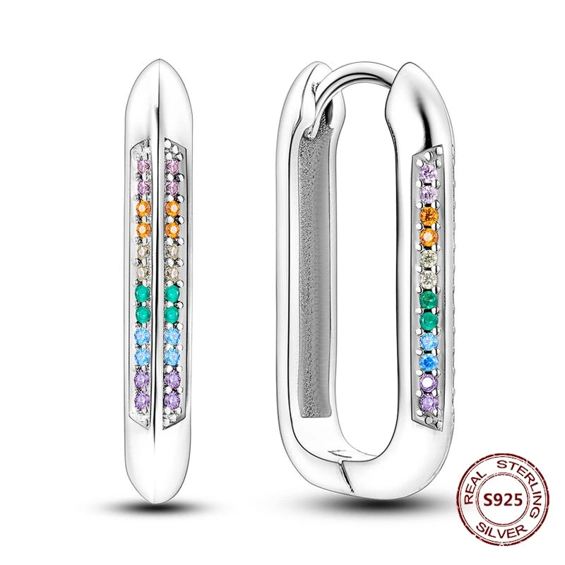 Purple Zircon Hoop Earrings 925 Sterling Silver Original U-shaped Liquid Metal Love Heart Fashion Earrings For Women Jewellery