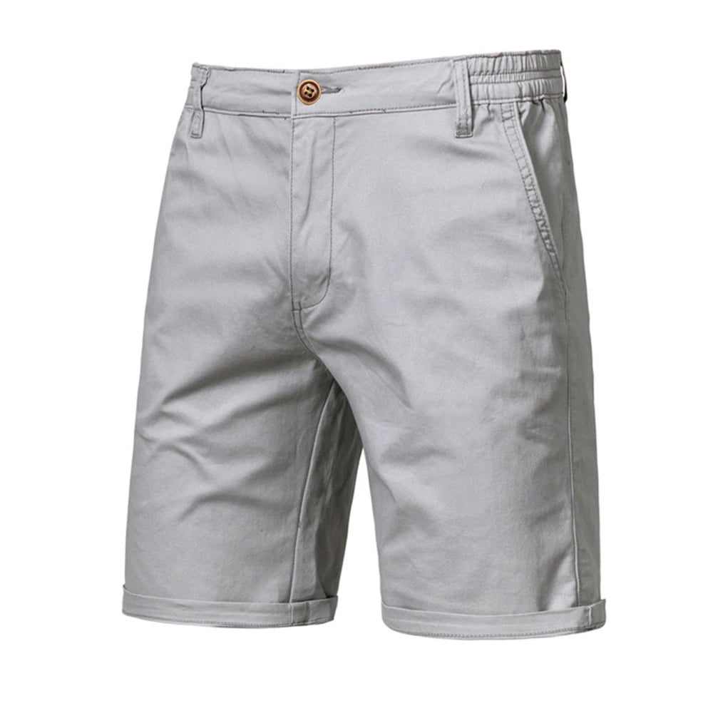 New Summer 100% Cotton Shorts Men Solid Color Elastic Waist Short Pants High-Quality Casual Business Social Men's Shorts