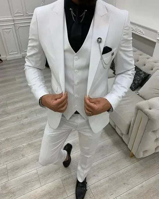 Peak Lapel Slim Fit Men Suits 3 Pieces Tuxedos Terno Masculino Blazer Sets Groom Wedding Prom Costume Homme