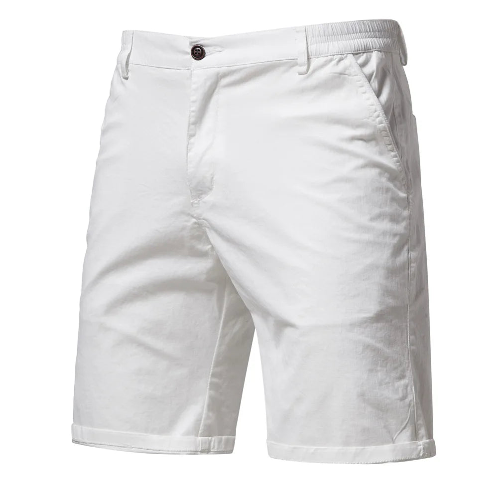 New Summer 100% Cotton Shorts Men Solid Color Elastic Waist Short Pants High-Quality Casual Business Social Men's Shorts