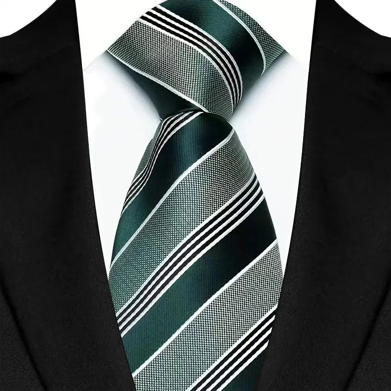 Luxury 8CM Mens Necktie Green Color Stripes Floral Solid Ties For Man Groom Jacquard Woven Neck Tie For Business Wedding Party