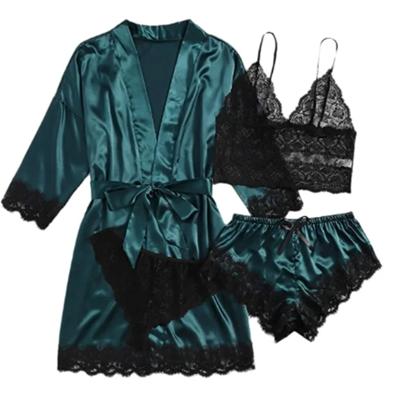 Hot Selling Women's Pajamas Set Lace Four piece Sling Set Casual Comfortable Pajamas