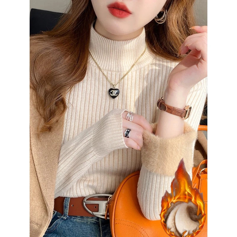 Women's Turtleneck Sweater Retro Lining Thickened Inner Wear Thermal Knitting Bottoming Shirt